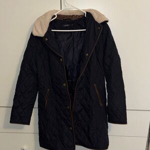 Polo by Ralph Lauren Black Quilted Puffer with Brown Trim